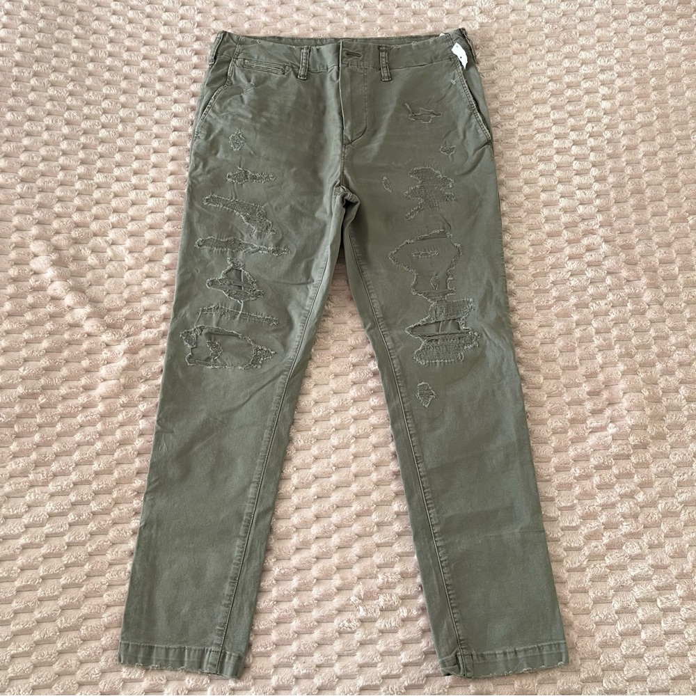 American Eagle Flex Distressed Chino Pants Gray Stretch Mens 32x30 (27.5 Inseam)
